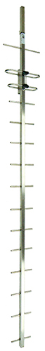 UHF 15 element dual-dipole Yagi, stainless steel, 520-820MHz, specify 15 Ch, 100W, 12.1dBd – 1.85m with ruggerdised connector mount